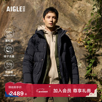 AIGLE 羽绒服WR防泼水连帽保暖锁温白鹅绒男士 黑色 BC962 拍大 M