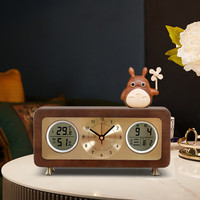 智臻 实木居家装饰客厅台钟现代简约钟饰时尚座钟家装万年历创意小座钟 508胡桃木