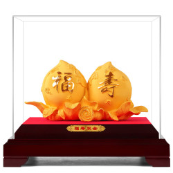 京峰阁 绒沙金寿桃摆件 送长辈老人生日礼物 福寿双全