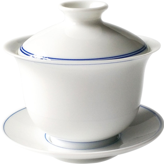 九土 手工青花瓷茶具功夫盖碗三才杯碗带盖茶杯盖碗茶盅日式薄胎盖杯 青花马蹄盖碗