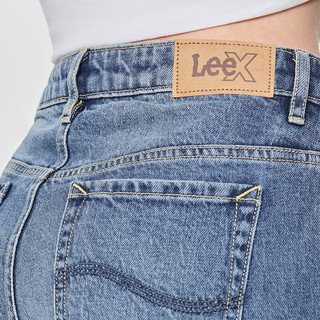 Lee 25早秋428懒懒裤舒适高腰直脚中蓝女牛仔裤 中蓝色 26