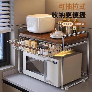 中古风微波炉置物架厨房多功能台面电饭煲锅架子双层收纳烤箱支架
