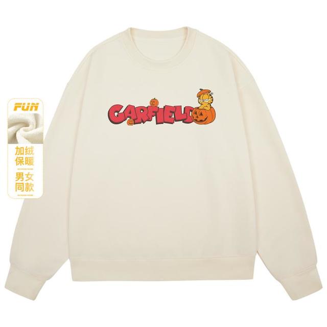 FUN 加菲猫联名|男女同款加绒保暖圆领套头无帽卫衣秋冬情侣潮牌上装