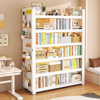 昭简 书架置物架落地多层书籍收纳架儿童简易书柜家用一体靠墙储物铁架 白色3层-高80cm 长50宽30cm