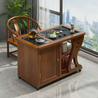 自然元素 阳台实木茶桌 茶车 单茶台（含电器壶）