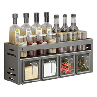 优勤 厨房调料置物架 免打孔壁挂 多功能调味品罐组合套装 枪灰4格双层 送调料勺4+贴