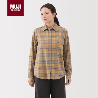 無印良品 MUJI 女式 法兰绒 衬衫领长袖衬衫  暗黄色格纹