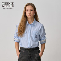 Teenie Weenie小熊女装简约条纹衬衫2025年秋季新款休闲通勤衬衣