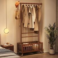 密林 实木衣帽架 70胡桃色 带轮款
