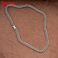 观菩阁胖东来同款pt950铂金马鞭链新品白金古巴链男士项链潮牌装饰锁骨 白金色古巴链宽6mm长50cm S