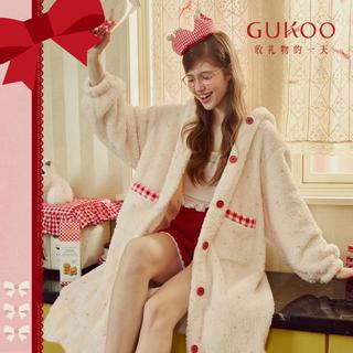 果壳 【红运系列】睡衣女秋冬加绒加厚本命年连帽红品结婚家居睡袍外穿