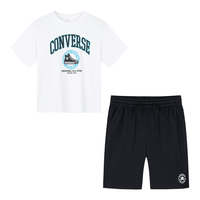 Converse匡威童装男童套装2025夏季中大童休闲短t短裤两件套宽松上衣 纯白色 150 /72 【身高140-152cm】