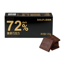 百利芙 72%臻黑巧克力120g 休闲零食 0添加蔗糖 纯可可脂 糖果