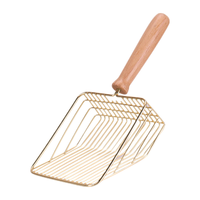 萌嘟星宠 不锈钢猫砂铲子铲屎神器小细孔金属木柄 金色大号