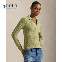 Polo Ralph Lauren 拉夫劳伦 女装 26年早春修身版绞花结棉长袖Polo衫 300-浅橄榄绿 L