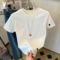 PLAYBOY 2025白色短袖小黑猫T恤男夏季新款设计感小众时尚上衣ins