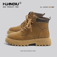 环球 厚底内增高马丁靴男款2025新款秋季百搭大黄靴休闲运动工装靴