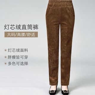 燠阳欧棉绒加绒加厚冬季灯芯绒裤子女高腰中老年裤条休闲直筒裤DM 斜插口袋-灯芯绒-黑色 M （建议80-100斤）