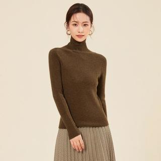 春竹 SPRING BAMBOO 100%绵羊毛秋冬无缝一线成衣两翻领红色毛衣减龄针织女羊毛衫