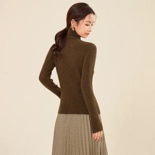 春竹 SPRING BAMBOO 100%绵羊毛秋冬无缝一线成衣两翻领红色毛衣减龄针织女羊毛衫