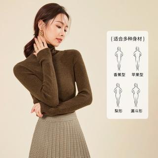 春竹 SPRING BAMBOO 100%绵羊毛秋冬无缝一线成衣两翻领红色毛衣减龄针织女羊毛衫