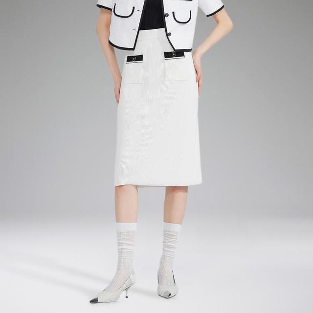 欧时力 女士春装通勤高腰修身小香风包臀针织半身裙