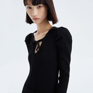 冬季洋气不对称修身针织连衣裙小黑裙
