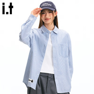 fingercroxx it衬衫男2026春季新款牛津纺条纹衬衣休闲百搭长袖男 蓝白条