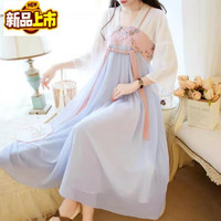初径 改良汉服连衣裙春夏季新款女学生绣花古风仙女高腰中袖汉元素长裙