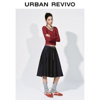 UR2026春季女装休闲格雷系刺绣修身短款T恤UYY460010 朱红 L