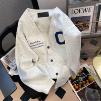 美式复古刺绣针织开衫早秋外套女韩版宽松百搭上衣ins