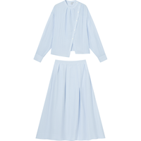 DUIBAI 2024春秋装捏褶圆领不对称分割门襟长款半裙女式立领套装