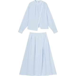 DUIBAI 2024春秋装捏褶圆领不对称分割门襟长款半裙女式立领套装