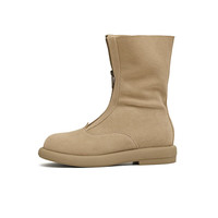 天美意女靴前拉链厚底百搭复古一脚蹬女时装靴新款
