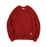 马登 MADEN女装 美式休闲菠萝纹圣诞毛衣宽松加厚套头舒芙蕾新年针织衫秋冬 红色 L