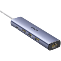 绿联（UGREEN） USB3.0千兆有线网卡转RJ45网线接口适用笔记本Switch外置网口分线器 USB千兆网卡+3.0分线器+供电 20915