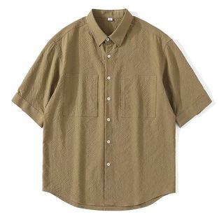 日系复古短袖衬衫男潮牌夏季设计感中性慵懒风衬衣