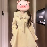 微胖mm小香风富家千金蝴蝶结毛领外套女秋冬收腰气质套装毛呢大衣 3XL