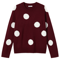 热风（Hotwind）【马年系列】圆领波点毛衣女士冬季新款宽松打底衫新年红色针织衫 0