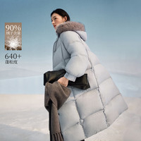 茵曼（INMAN）2025冬季女装可拆卸毛领加厚保暖羽绒服插肩袖长款外套 灰蓝色 L 168-172cm /121-130斤