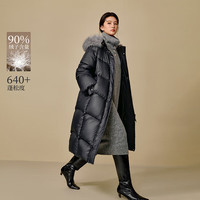 茵曼（INMAN）2025冬季女装可拆卸毛领加厚保暖羽绒服插肩袖长款外套 午夜黑 S 155-162cm /95-110斤