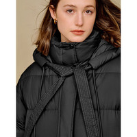 茵曼（INMAN）2025冬季女装三防保暖90鸭绒连帽泡芙轻短羽绒服面包服外套 黑色-18548558（长款） XL 166-170cm/121-130斤