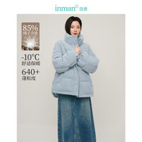 茵曼（INMAN）2025冬女装羽绒服新年红装高充绒量鸭绒灯芯绒保暖短外套上衣 烟雾蓝-K18448998 XL 166-170cm /121-130斤
