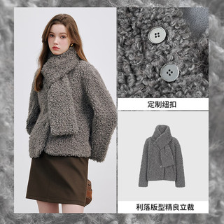 KBNE灰色圈圈羊羔毛长袖短款外套女装毛衣秋冬新款气质慵懒仿皮草 灰色