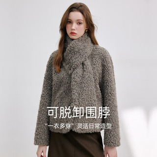 KBNE灰色圈圈羊羔毛长袖短款外套女装毛衣秋冬新款气质慵懒仿皮草 灰色