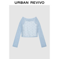 UR2025秋季新款女装慵懒休闲镂空两件套针织衫UWH950139 浅蓝 (偏宽松)