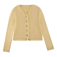 歌依妮黄色V领针织开衫女2025秋冬新款韩系小个子修身毛衣外套长袖上衣 黄色 L