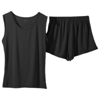 浪莎家居服女夏季薄款背心无袖短裤两件套宽松大码居家服夏天休闲可外穿套装 黑色 M 80-100斤