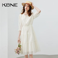 KBNE连衣裙女白色小个子长裙2025新款气质法式V领中袖莱赛尔裙子 米色 XS