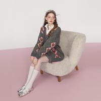 米莱达 学院风爱心菱格针织外套宽松中长款加厚毛衣开衫